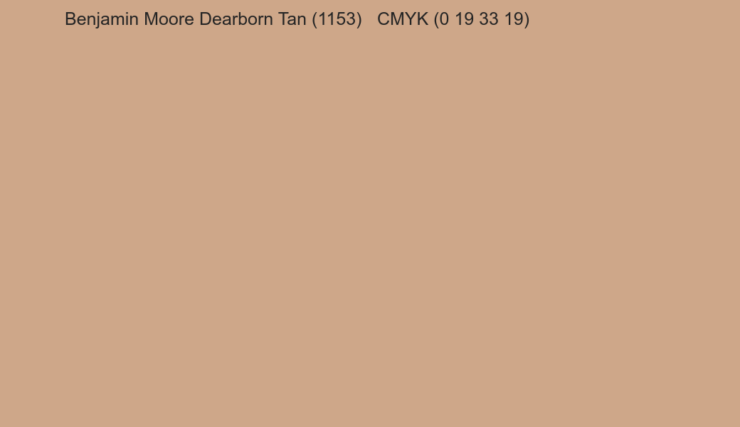 Color Benjamin Moore Dearborn Tan (1153) to CMYK (0 19 33 19) converter Color Benjamin Moore Dearborn Tan (1153) to CMYK (0 19 33 19) converter