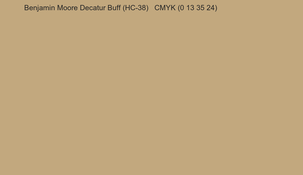 Color Benjamin Moore Decatur Buff (HC-38) to CMYK (0 13 35 24) converter Color Benjamin Moore Decatur Buff (HC-38) to CMYK (0 13 35 24) converter