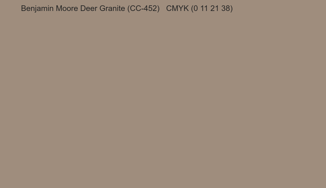 Color Benjamin Moore Deer Granite (CC-452) to CMYK (0 11 21 38) converter Color Benjamin Moore Deer Granite (CC-452) to CMYK (0 11 21 38) converter