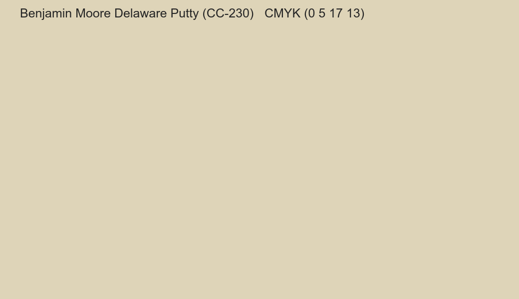 Color Benjamin Moore Delaware Putty (CC-230) to CMYK (0 5 17 13) converter Color Benjamin Moore Delaware Putty (CC-230) to CMYK (0 5 17 13) converter