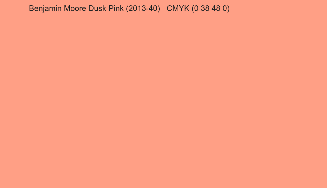 Color Benjamin Moore Dusk Pink (2013-40) to CMYK (0 38 48 0) converter Color Benjamin Moore Dusk Pink (2013-40) to CMYK (0 38 48 0) converter