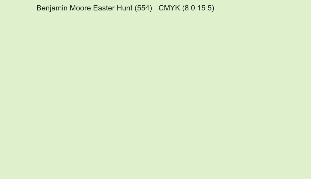 Color Benjamin Moore Easter Hunt (554) to CMYK (8 0 15 5) converter Color Benjamin Moore Easter Hunt (554) to CMYK (8 0 15 5) converter