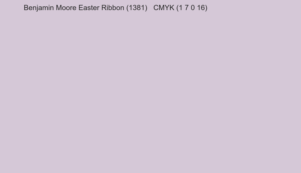 Color Benjamin Moore Easter Ribbon (1381) to CMYK (1 7 0 16) converter Color Benjamin Moore Easter Ribbon (1381) to CMYK (1 7 0 16) converter