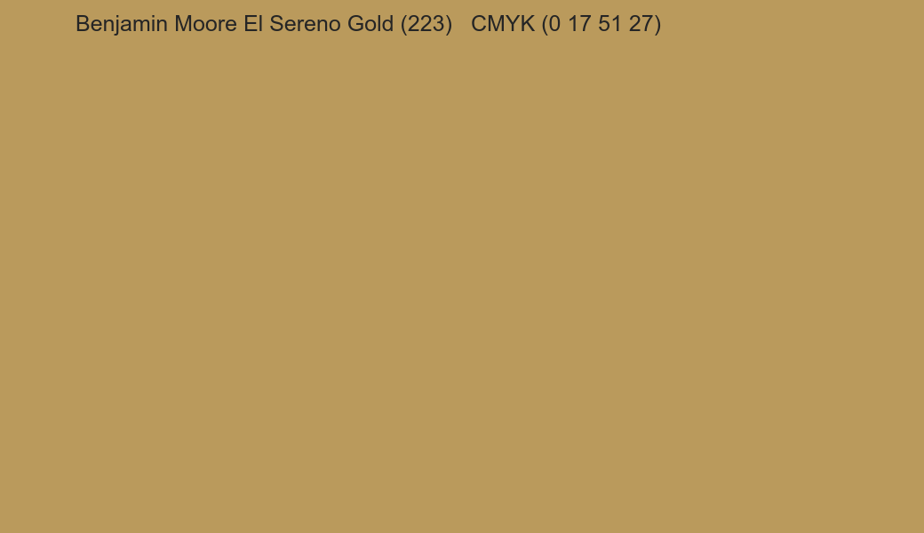 Color Benjamin Moore El Sereno Gold (223) to CMYK (0 17 51 27) converter Color Benjamin Moore El Sereno Gold (223) to CMYK (0 17 51 27) converter