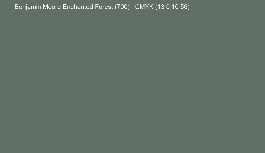 Color Benjamin Moore Enchanted Forest (700) to CMYK (13 0 10 56) converter Color Benjamin Moore Enchanted Forest (700) to CMYK (13 0 10 56) converter