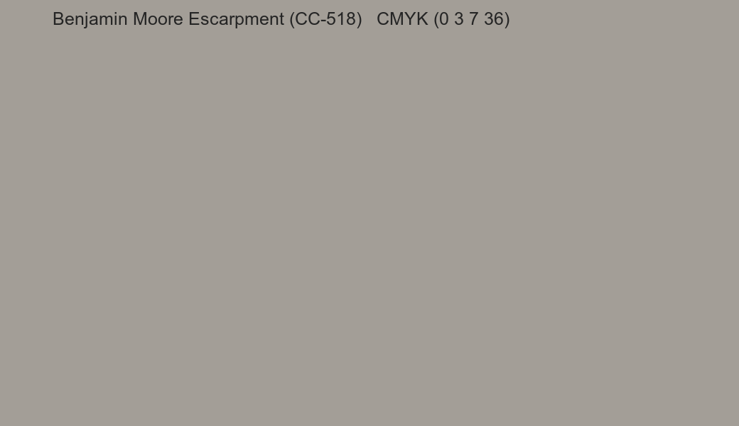 Color Benjamin Moore Escarpment (CC-518) to CMYK (0 3 7 36) converter Color Benjamin Moore Escarpment (CC-518) to CMYK (0 3 7 36) converter