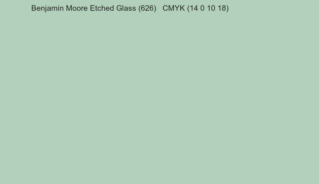 Color Benjamin Moore Etched Glass (626) to CMYK (14 0 10 18) converter Color Benjamin Moore Etched Glass (626) to CMYK (14 0 10 18) converter