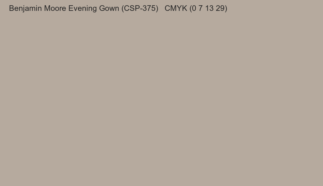 Color Benjamin Moore Evening Gown (CSP-375) to CMYK (0 7 13 29) converter Color Benjamin Moore Evening Gown (CSP-375) to CMYK (0 7 13 29) converter