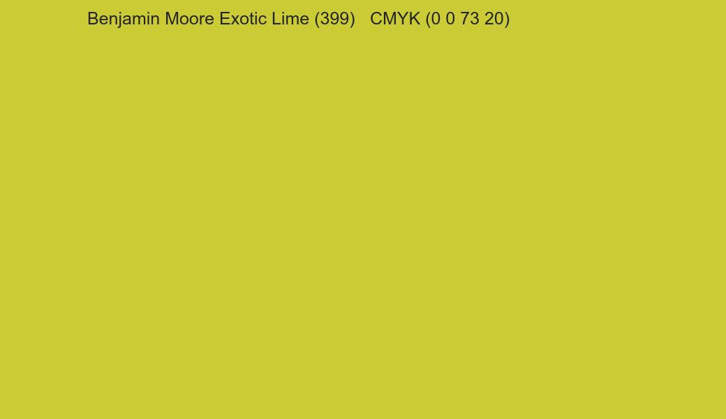 Color Benjamin Moore Exotic Lime (399) to CMYK (0 0 73 20) converter Color Benjamin Moore Exotic Lime (399) to CMYK (0 0 73 20) converter