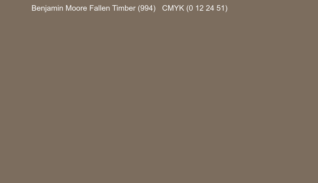 Color Benjamin Moore Fallen Timber (994) to CMYK (0 12 24 51) converter Color Benjamin Moore Fallen Timber (994) to CMYK (0 12 24 51) converter