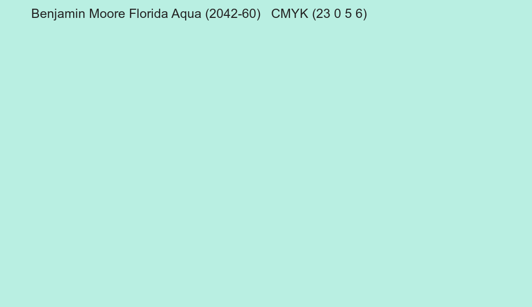 Color Benjamin Moore Florida Aqua (2042-60) to CMYK (23 0 5 6) converter Color Benjamin Moore Florida Aqua (2042-60) to CMYK (23 0 5 6) converter