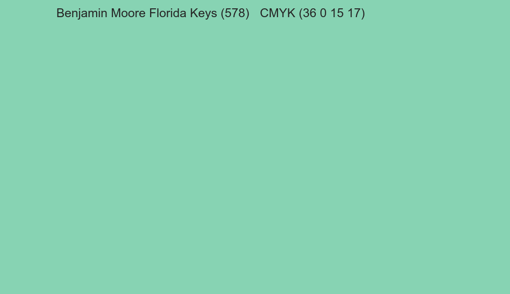 Color Benjamin Moore Florida Keys (578) to CMYK (36 0 15 17) converter Color Benjamin Moore Florida Keys (578) to CMYK (36 0 15 17) converter
