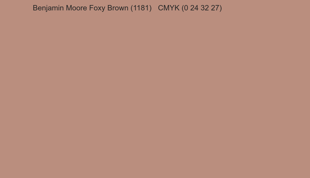 Color Benjamin Moore Foxy Brown (1181) to CMYK (0 24 32 27) converter Color Benjamin Moore Foxy Brown (1181) to CMYK (0 24 32 27) converter