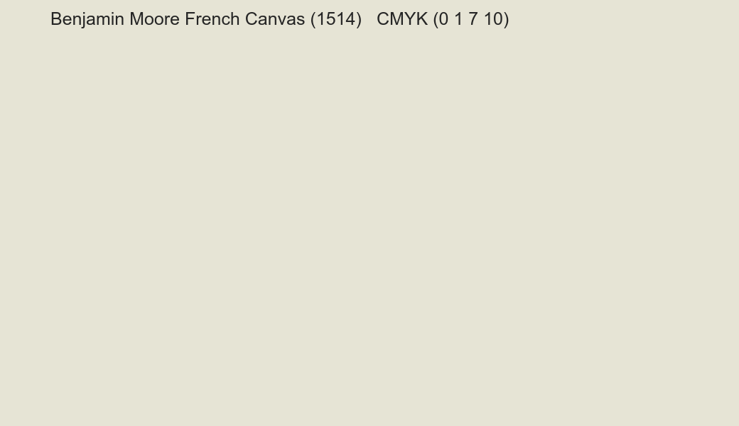 Color Benjamin Moore French Canvas (1514) to CMYK (0 1 7 10) converter Color Benjamin Moore French Canvas (1514) to CMYK (0 1 7 10) converter