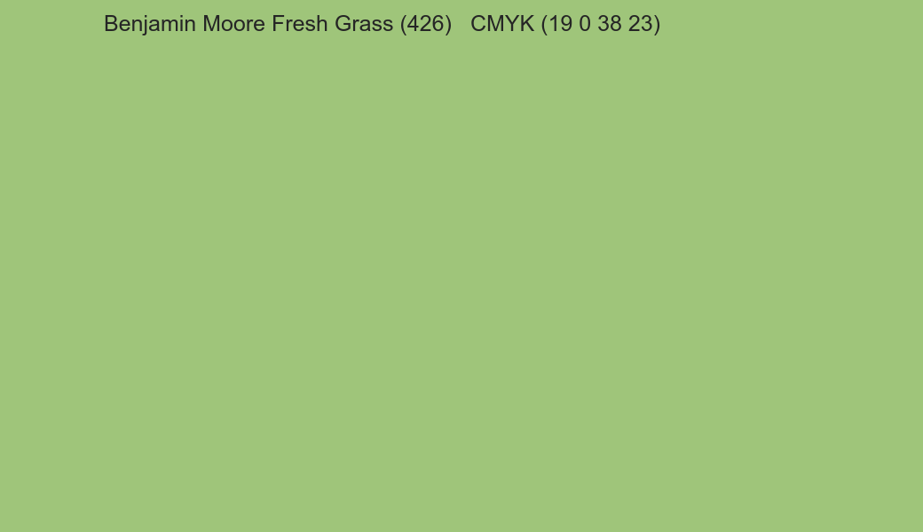 Color Benjamin Moore Fresh Grass (426) to CMYK (19 0 38 23) converter Color Benjamin Moore Fresh Grass (426) to CMYK (19 0 38 23) converter