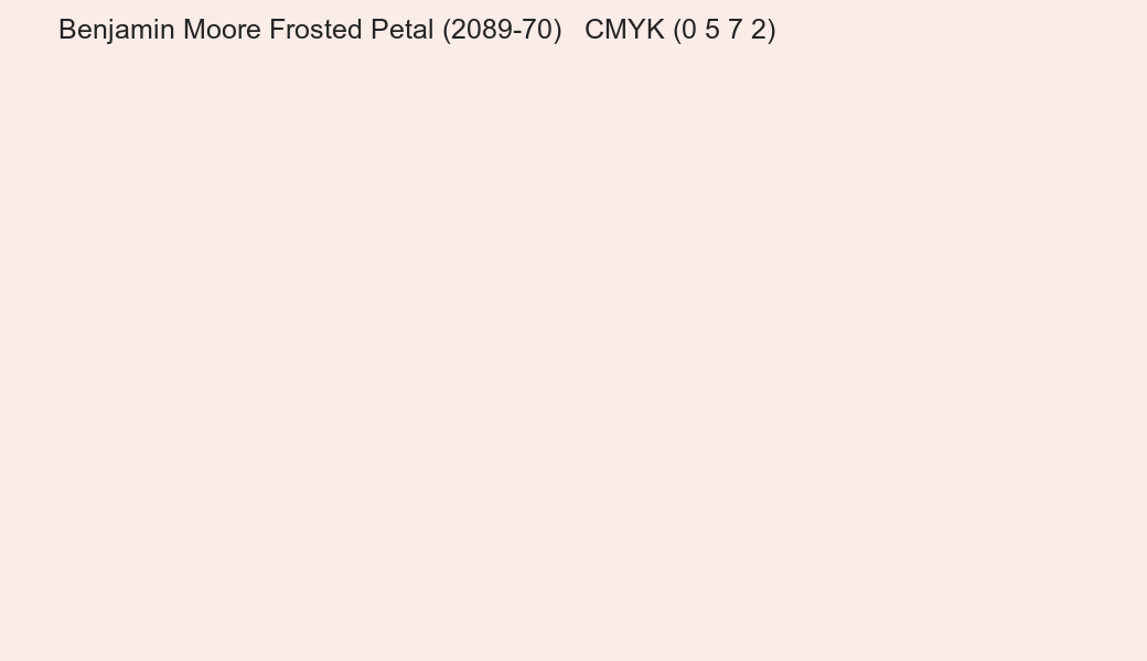 Color Benjamin Moore Frosted Petal (2089-70) to CMYK (0 5 7 2) converter Color Benjamin Moore Frosted Petal (2089-70) to CMYK (0 5 7 2) converter