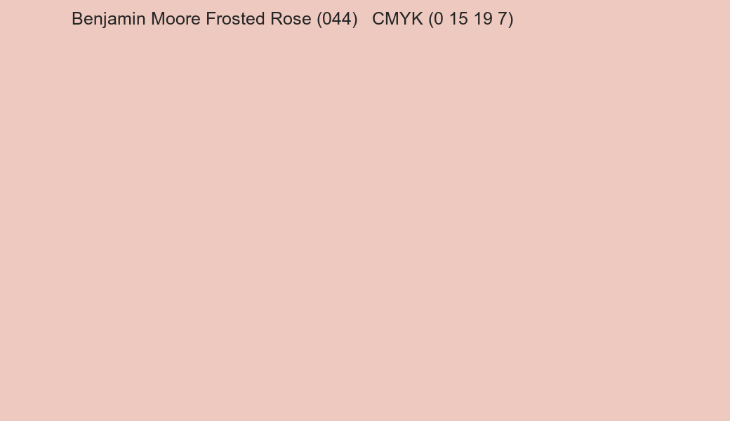 Color Benjamin Moore Frosted Rose (044) to CMYK (0 15 19 7) converter Color Benjamin Moore Frosted Rose (044) to CMYK (0 15 19 7) converter