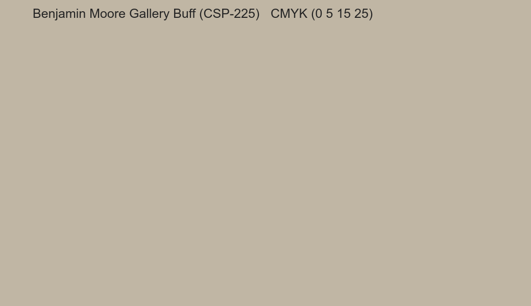 Color Benjamin Moore Gallery Buff (CSP-225) to CMYK (0 5 15 25) converter Color Benjamin Moore Gallery Buff (CSP-225) to CMYK (0 5 15 25) converter