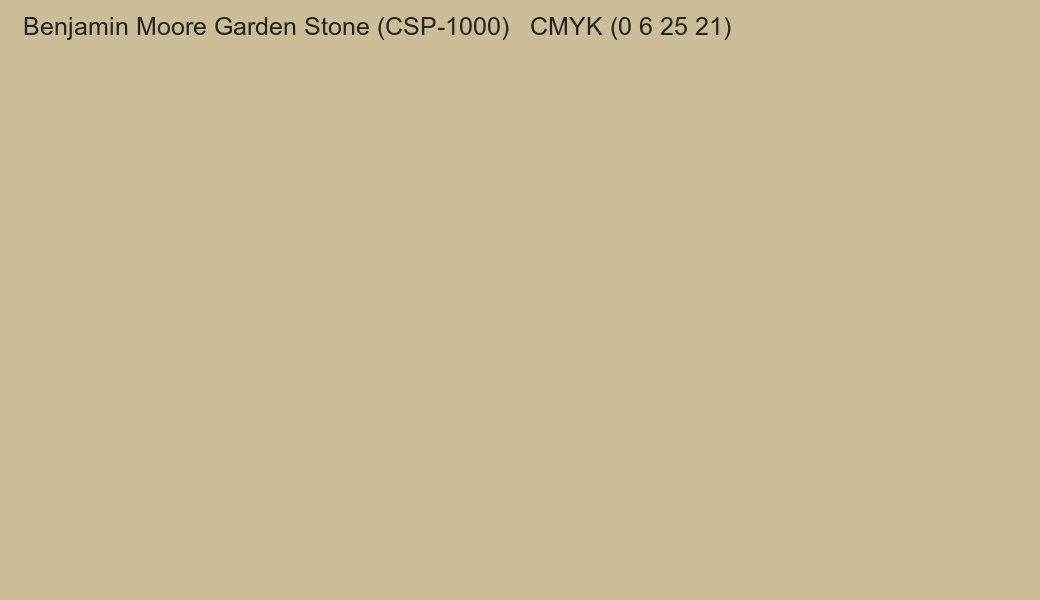 Color Benjamin Moore Garden Stone (CSP-1000) to CMYK (0 6 25 21) converter Color Benjamin Moore Garden Stone (CSP-1000) to CMYK (0 6 25 21) converter