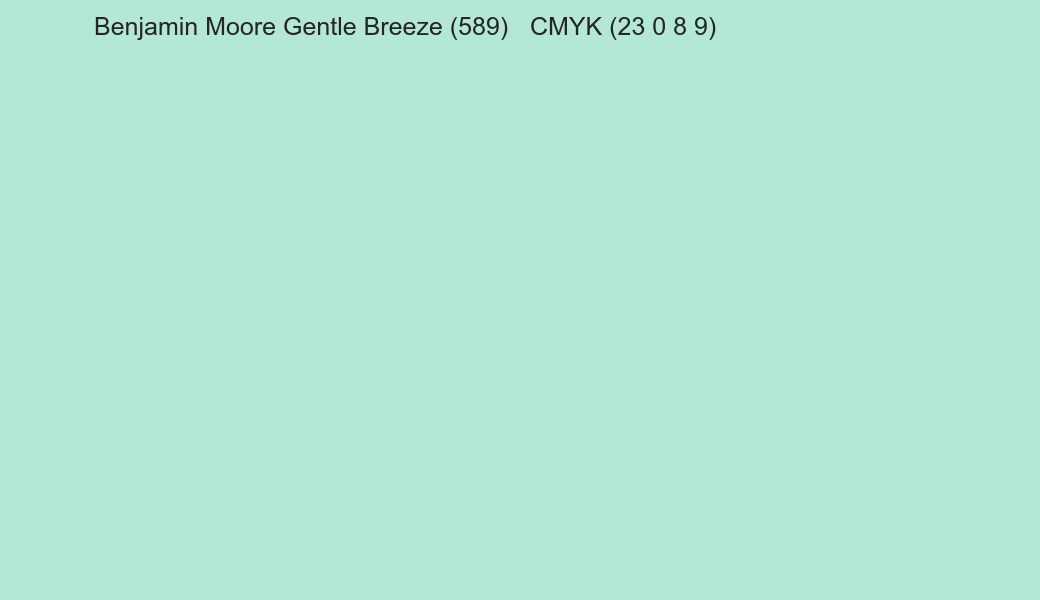 Color Benjamin Moore Gentle Breeze (589) to CMYK (23 0 8 9) converter Color Benjamin Moore Gentle Breeze (589) to CMYK (23 0 8 9) converter