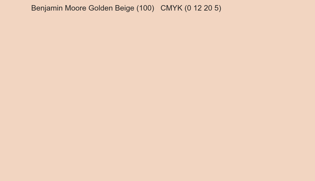 Color Benjamin Moore Golden Beige (100) to CMYK (0 12 20 5) converter Color Benjamin Moore Golden Beige (100) to CMYK (0 12 20 5) converter