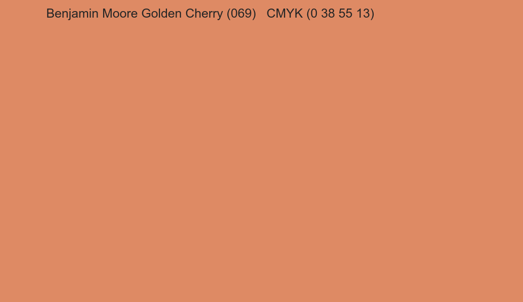 Color Benjamin Moore Golden Cherry (069) to CMYK (0 38 55 13) converter Color Benjamin Moore Golden Cherry (069) to CMYK (0 38 55 13) converter