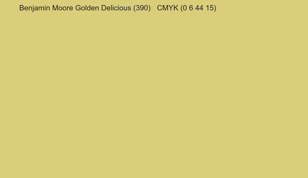 Color Benjamin Moore Golden Delicious (390) to CMYK (0 6 44 15) converter Color Benjamin Moore Golden Delicious (390) to CMYK (0 6 44 15) converter