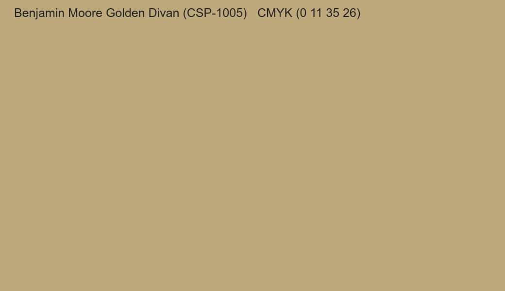 Color Benjamin Moore Golden Divan (CSP-1005) to CMYK (0 11 35 26) converter Color Benjamin Moore Golden Divan (CSP-1005) to CMYK (0 11 35 26) converter