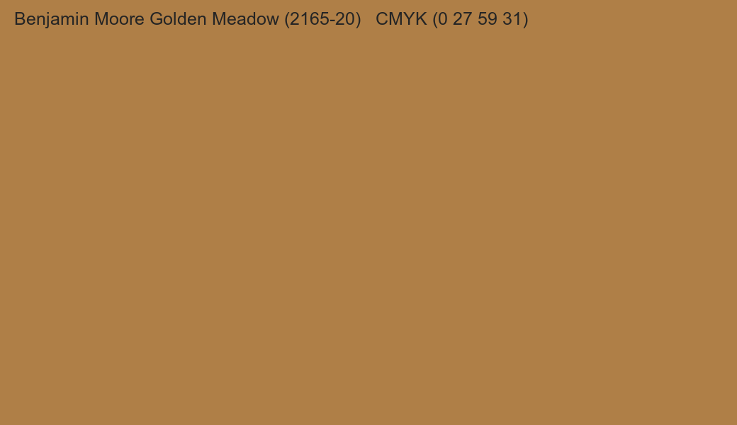 Color Benjamin Moore Golden Meadow (2165-20) to CMYK (0 27 59 31) converter Color Benjamin Moore Golden Meadow (2165-20) to CMYK (0 27 59 31) converter