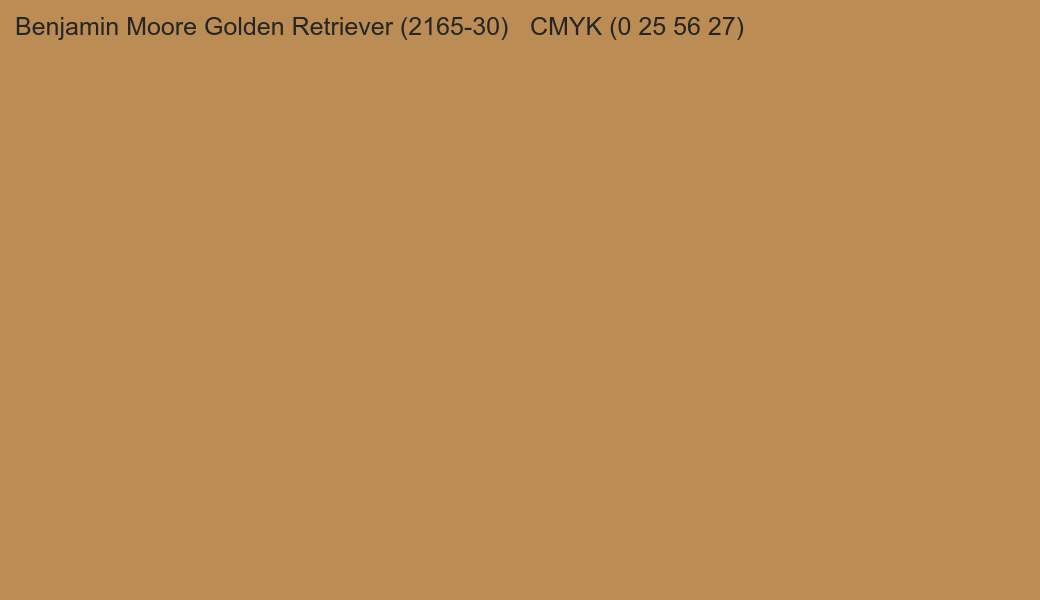 Color Benjamin Moore Golden Retriever (2165-30) to CMYK (0 25 56 27) converter Color Benjamin Moore Golden Retriever (2165-30) to CMYK (0 25 56 27) converter