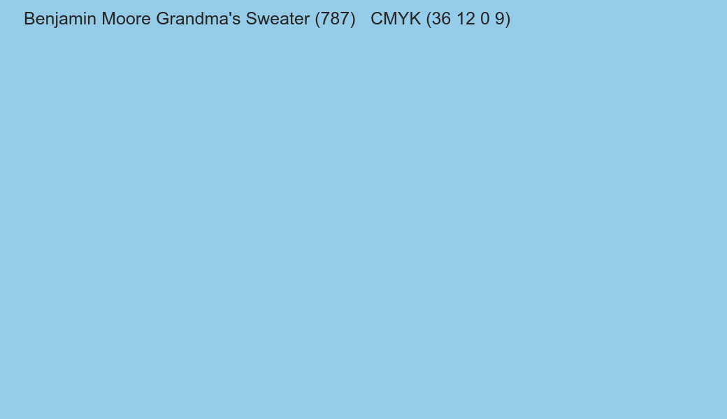 Color Benjamin Moore Grandma's Sweater (787) to CMYK (36 12 0 9) converter Color Benjamin Moore Grandma's Sweater (787) to CMYK (36 12 0 9) converter