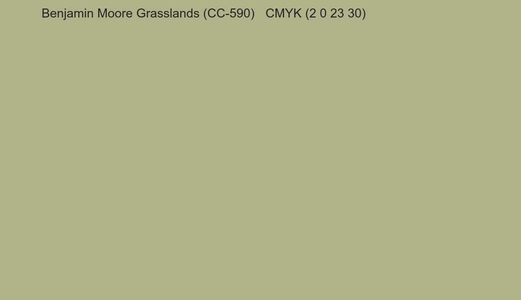 Color Benjamin Moore Grasslands (CC-590) to CMYK (2 0 23 30) converter Color Benjamin Moore Grasslands (CC-590) to CMYK (2 0 23 30) converter