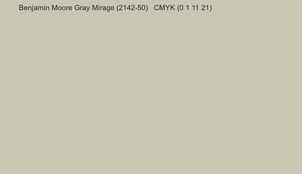 Color Benjamin Moore Gray Mirage (2142-50) to CMYK (0 1 11 21) converter Color Benjamin Moore Gray Mirage (2142-50) to CMYK (0 1 11 21) converter