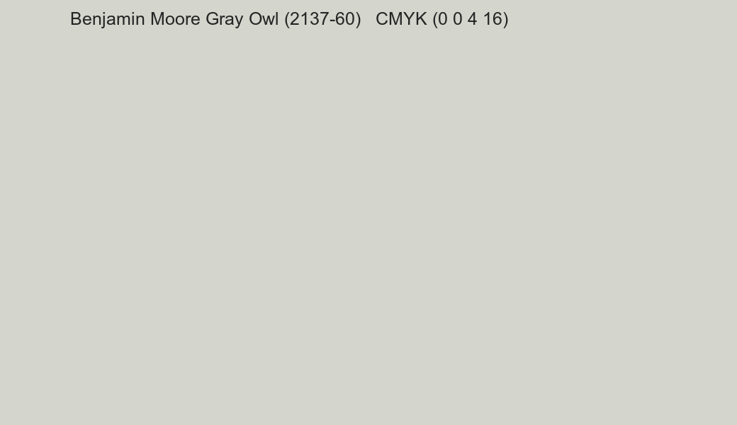 Color Benjamin Moore Gray Owl (2137-60) to CMYK (0 0 4 16) converter Color Benjamin Moore Gray Owl (2137-60) to CMYK (0 0 4 16) converter