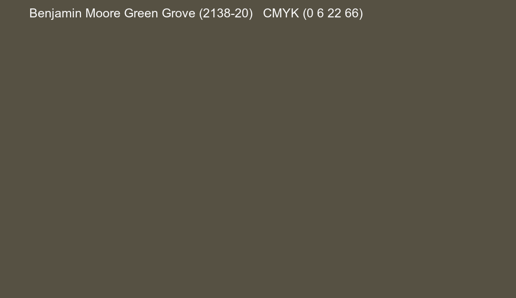 Color Benjamin Moore Green Grove (2138-20) to CMYK (0 6 22 66) converter Color Benjamin Moore Green Grove (2138-20) to CMYK (0 6 22 66) converter