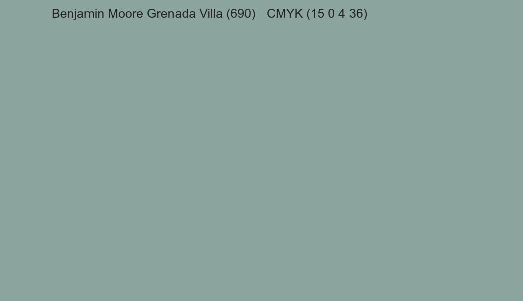 Color Benjamin Moore Grenada Villa (690) to CMYK (15 0 4 36) converter Color Benjamin Moore Grenada Villa (690) to CMYK (15 0 4 36) converter