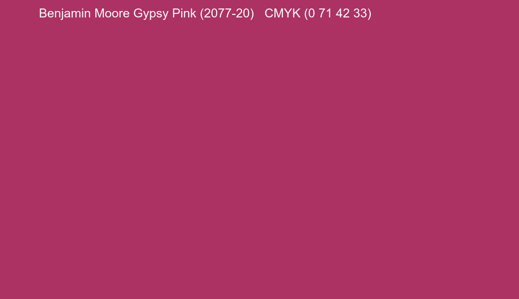 Color Benjamin Moore Gypsy Pink (2077-20) to CMYK (0 71 42 33) converter Color Benjamin Moore Gypsy Pink (2077-20) to CMYK (0 71 42 33) converter