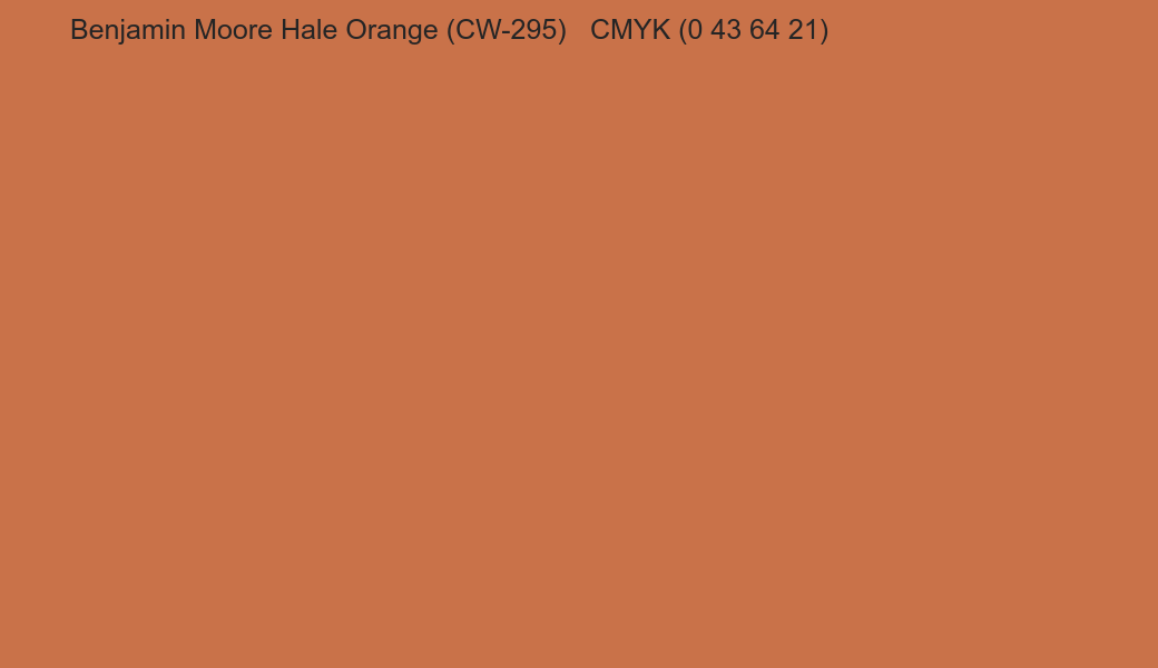Color Benjamin Moore Hale Orange (CW-295) to CMYK (0 43 64 21) converter Color Benjamin Moore Hale Orange (CW-295) to CMYK (0 43 64 21) converter