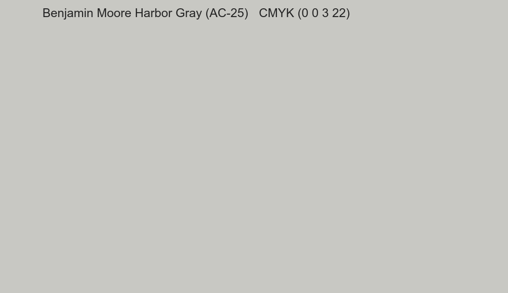 Color Benjamin Moore Harbor Gray (AC-25) to CMYK (0 0 3 22) converter Color Benjamin Moore Harbor Gray (AC-25) to CMYK (0 0 3 22) converter