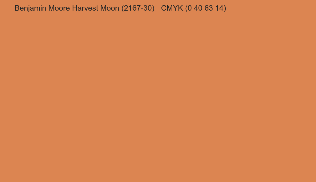 Color Benjamin Moore Harvest Moon (2167-30) to CMYK (0 40 63 14) converter Color Benjamin Moore Harvest Moon (2167-30) to CMYK (0 40 63 14) converter