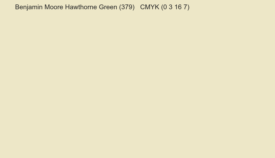 Color Benjamin Moore Hawthorne Green (379) to CMYK (0 3 16 7) converter Color Benjamin Moore Hawthorne Green (379) to CMYK (0 3 16 7) converter