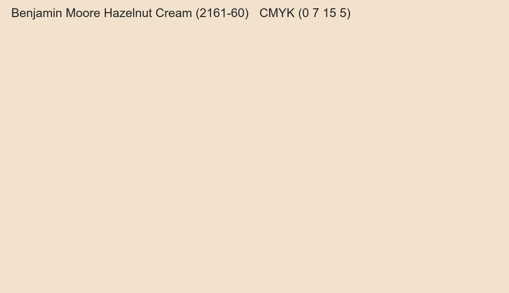 Color Benjamin Moore Hazelnut Cream (2161-60) to CMYK (0 7 15 5) converter Color Benjamin Moore Hazelnut Cream (2161-60) to CMYK (0 7 15 5) converter