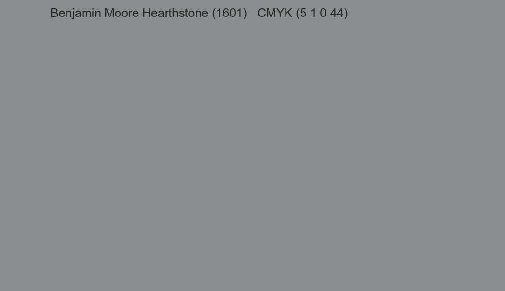 Color Benjamin Moore Hearthstone (1601) to CMYK (5 1 0 44) converter Color Benjamin Moore Hearthstone (1601) to CMYK (5 1 0 44) converter