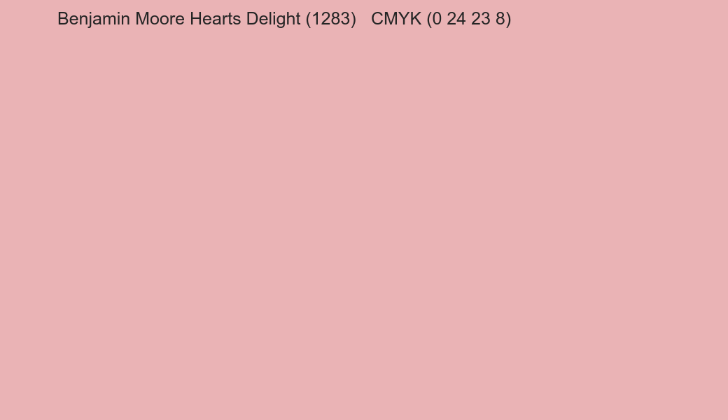 Color Benjamin Moore Hearts Delight (1283) to CMYK (0 24 23 8) converter Color Benjamin Moore Hearts Delight (1283) to CMYK (0 24 23 8) converter