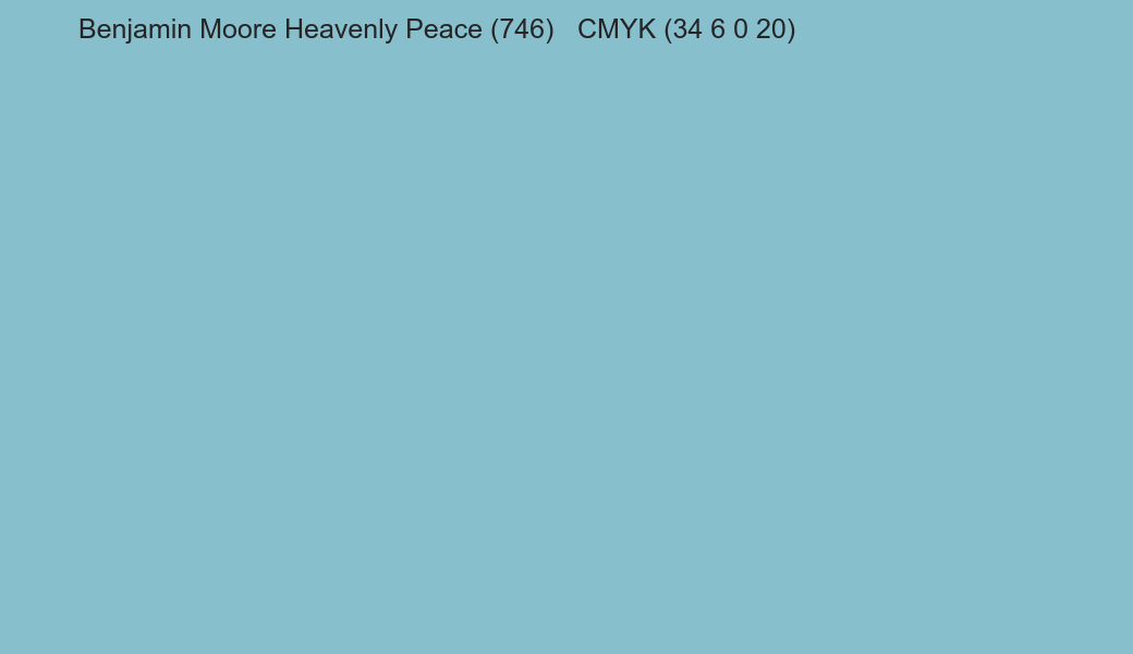 Color Benjamin Moore Heavenly Peace (746) to CMYK (34 6 0 20) converter Color Benjamin Moore Heavenly Peace (746) to CMYK (34 6 0 20) converter
