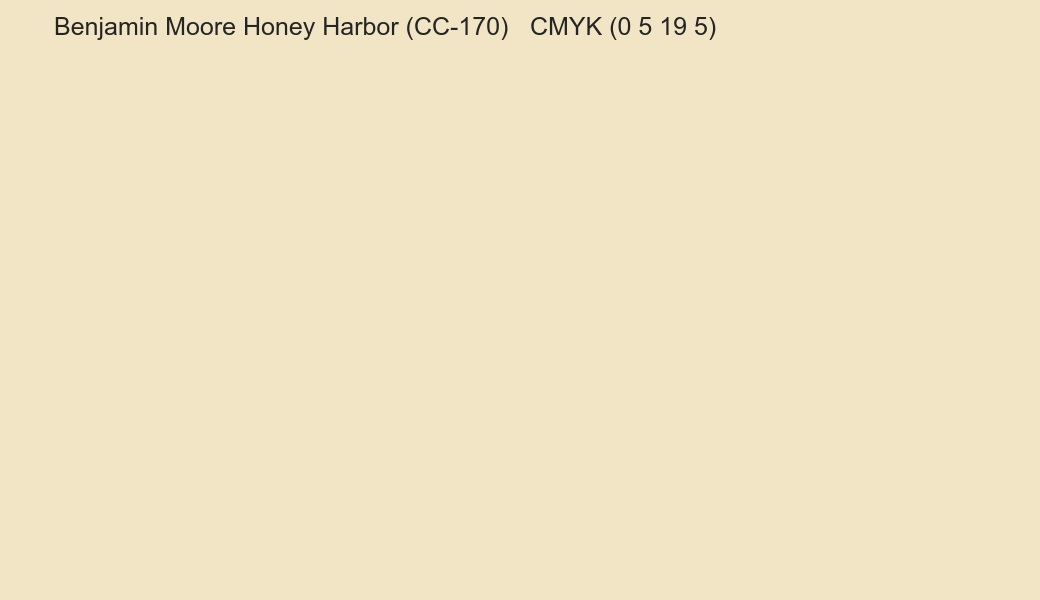 Color Benjamin Moore Honey Harbor (CC-170) to CMYK (0 5 19 5) converter Color Benjamin Moore Honey Harbor (CC-170) to CMYK (0 5 19 5) converter