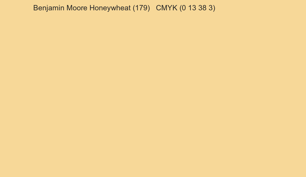 Color Benjamin Moore Honeywheat (179) to CMYK (0 13 38 3) converter Color Benjamin Moore Honeywheat (179) to CMYK (0 13 38 3) converter