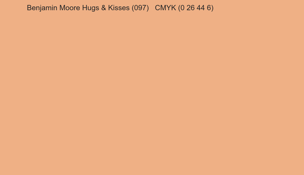Color Benjamin Moore Hugs & Kisses (097) to CMYK (0 26 44 6) converter Color Benjamin Moore Hugs & Kisses (097) to CMYK (0 26 44 6) converter