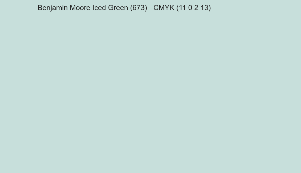 Color Benjamin Moore Iced Green (673) to CMYK (11 0 2 13) converter Color Benjamin Moore Iced Green (673) to CMYK (11 0 2 13) converter
