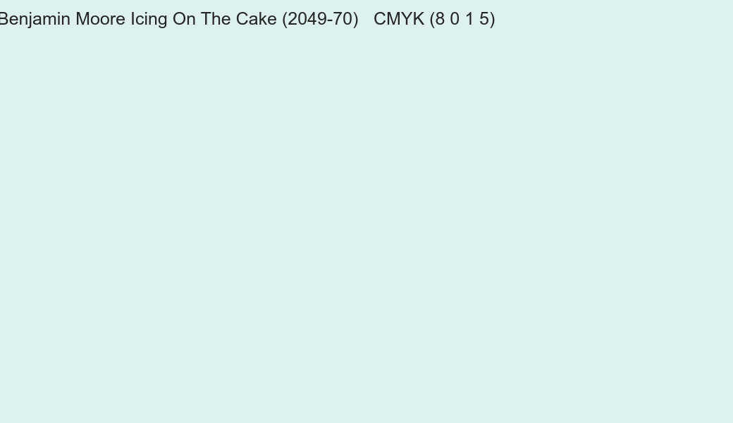 Color Benjamin Moore Icing On The Cake (2049-70) to CMYK (8 0 1 5) converter Color Benjamin Moore Icing On The Cake (2049-70) to CMYK (8 0 1 5) converter